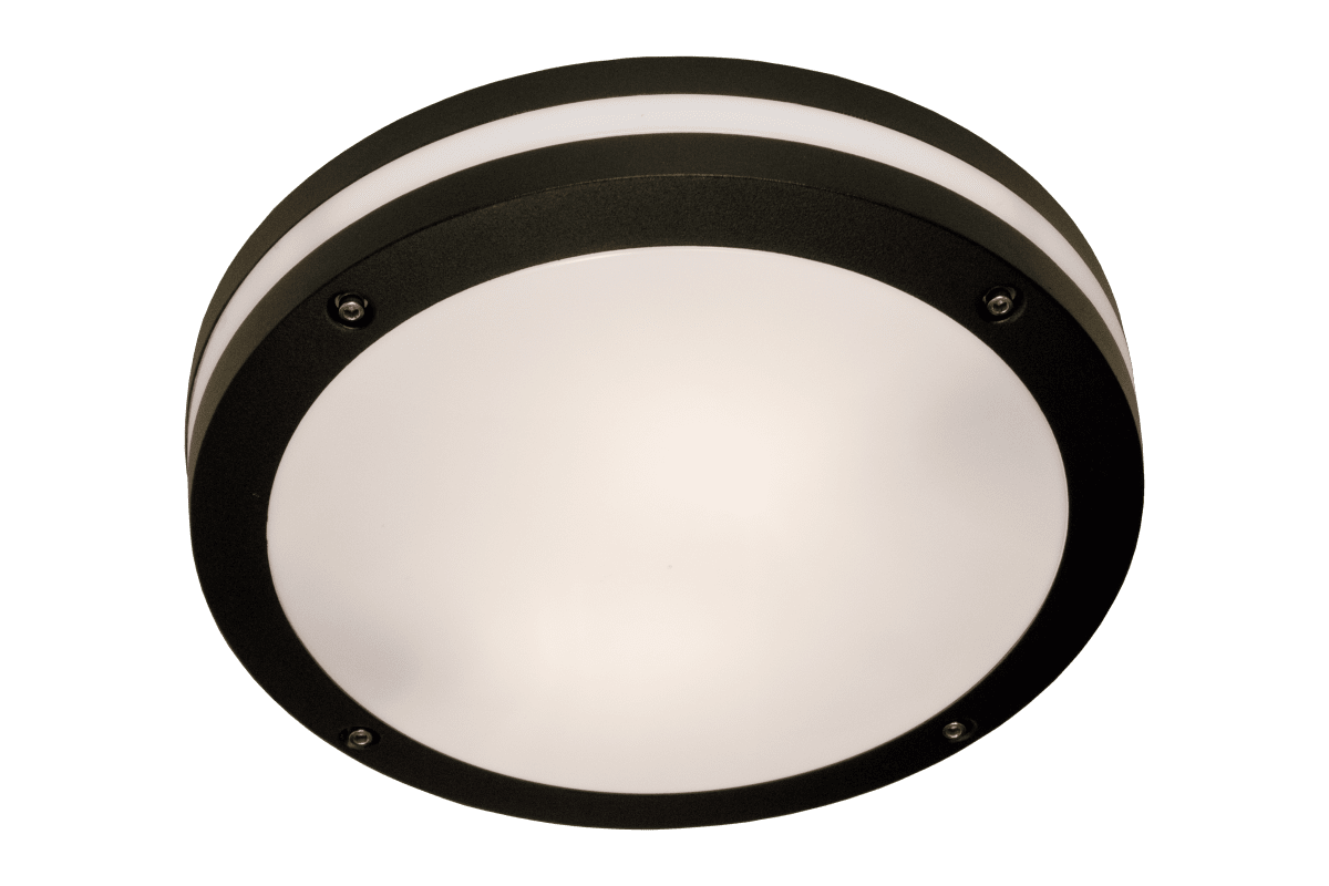 Resmo Schwarz Von Aneta Lighting - Resmo Außenleuchte in Schwarz mit opalweißem Schirm, die ein schönes blendfreies Licht spendet und an der Decke oder an der Wand angebracht werden kann.