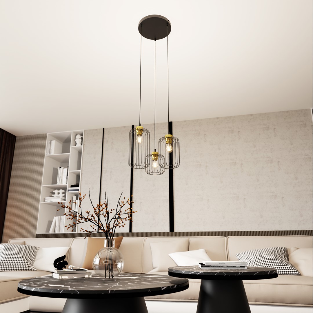 Vander Ø30 Schwarz/Gold hängelampe Von Emibig Lighting - Vander ist eine einzigartige Pendelleuchte aus hochwertigem Stahl mit wundersch&ouml;nen Schirmen mit goldenen Details, die bei eingeschalteter Lampe ein sch&ouml;nes Lichtspiel im Raum erzeugen.