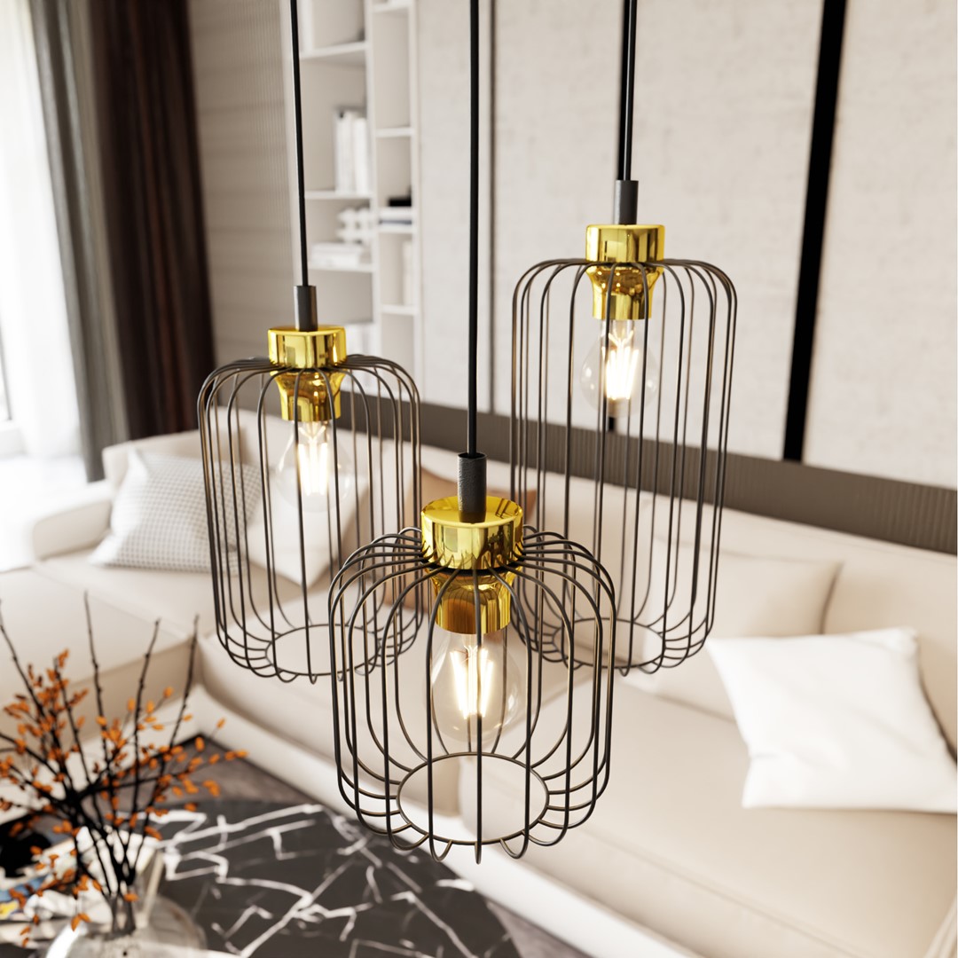 Vander Ø30 Schwarz/Gold hängelampe Von Emibig Lighting - Vander ist eine einzigartige Pendelleuchte aus hochwertigem Stahl mit wundersch&ouml;nen Schirmen mit goldenen Details, die bei eingeschalteter Lampe ein sch&ouml;nes Lichtspiel im Raum erzeugen.