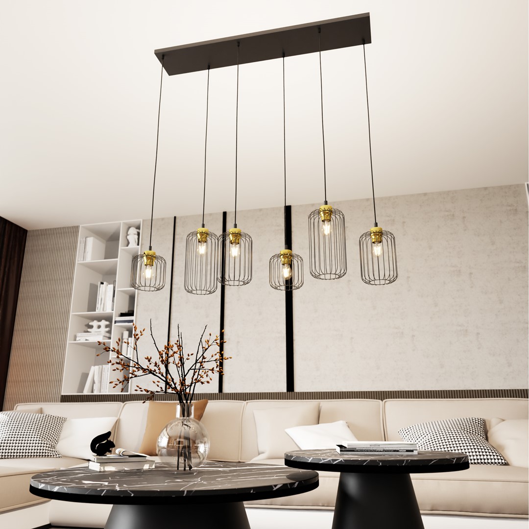 Vander 115cm Schwarz/Gold hängelampe Von Emibig Lighting - Vander &ndash; eine perfekte Kombination aus industriellem und elegantem Design.