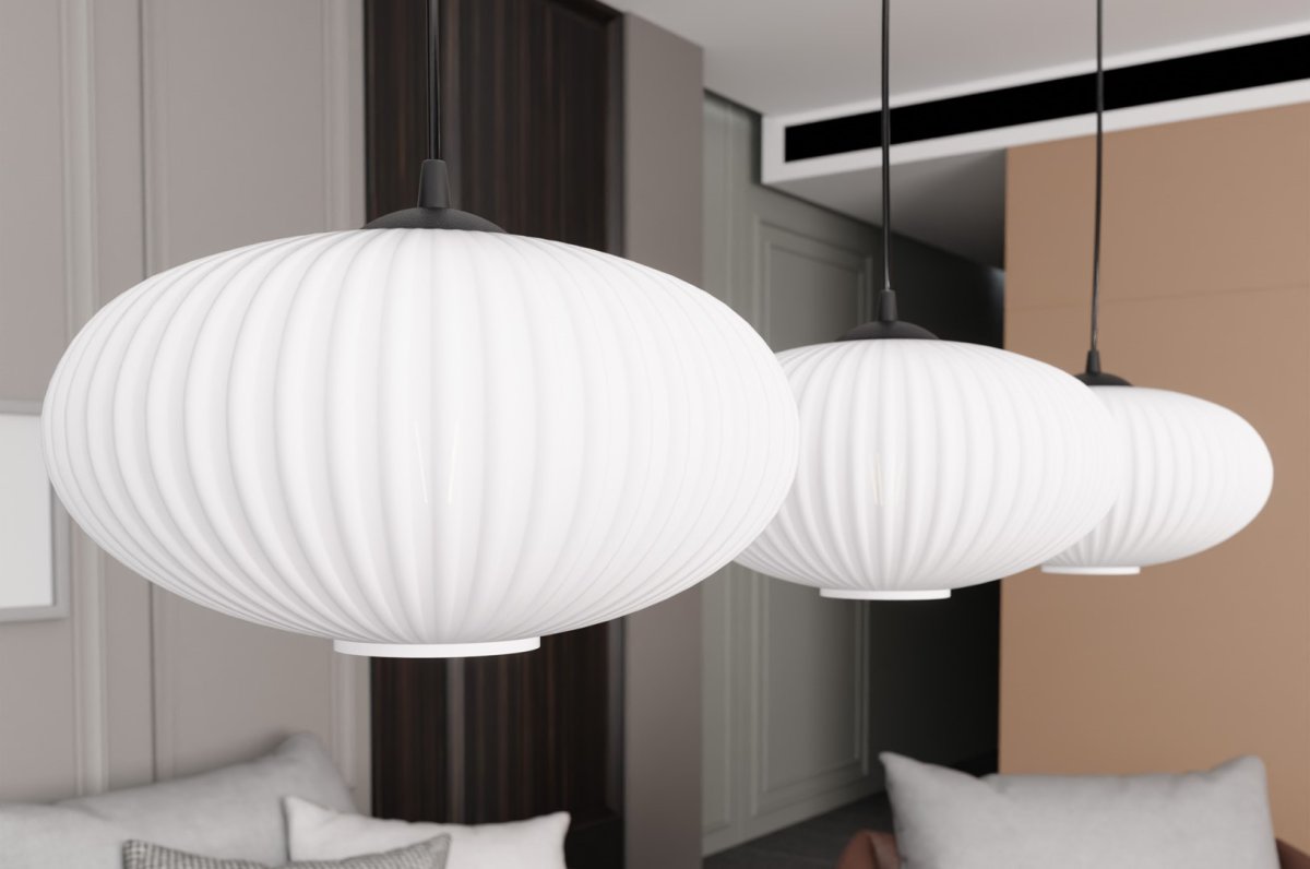 Coco 115cm Weiß hängelampe Von Emibig Lighting - Die stilvollen Opalglaskuppeln verbreiten ein blendfreies Licht, das dem Raum eine leichte und weiche Atmosph&auml;re verleiht.