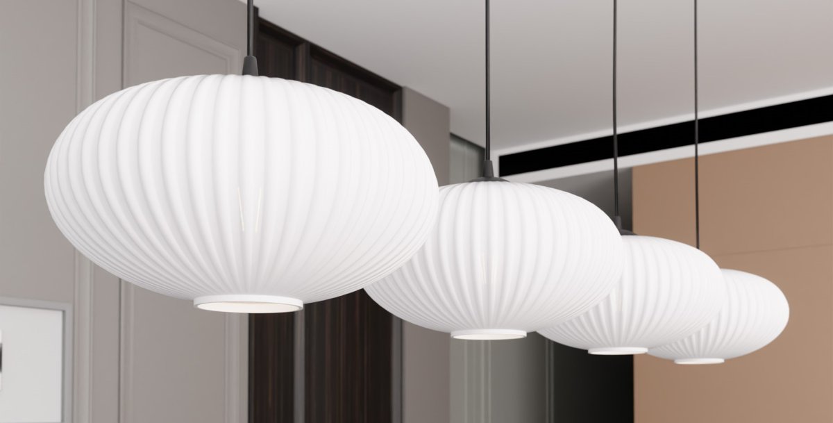 Coco 140cm Weiß hängelampe Von Emibig Lighting - Die stilvollen Opalglaskuppeln verbreiten ein blendfreies Licht, das dem Raum eine leichte und weiche Atmosph&auml;re verleiht.