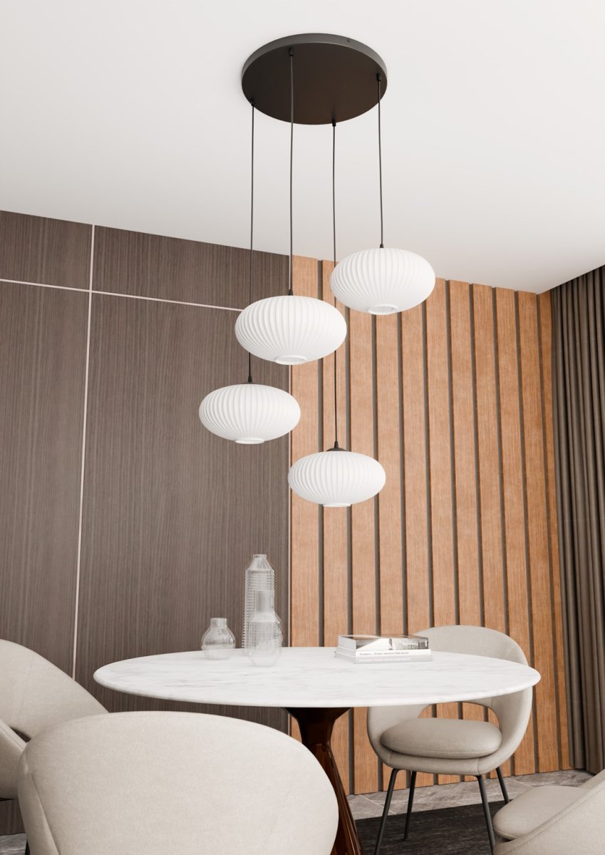 Coco Ø70 Weiß hängelampe Von Emibig Lighting - Die stilvollen Opalglaskuppeln verbreiten ein blendfreies Licht, das dem Raum eine leichte und weiche Atmosph&auml;re verleiht.