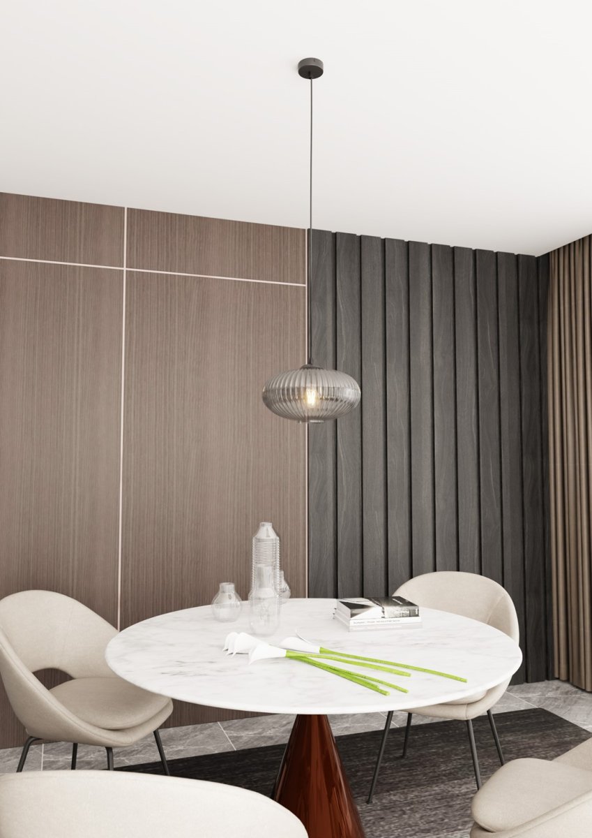 Coco Ø30 Rauchfarben hängelampe Von Emibig Lighting - Die Deckenleuchte Coco ist eine moderne Pendelleuchte, die Eleganz mit Funktionalit&auml;t verbindet.