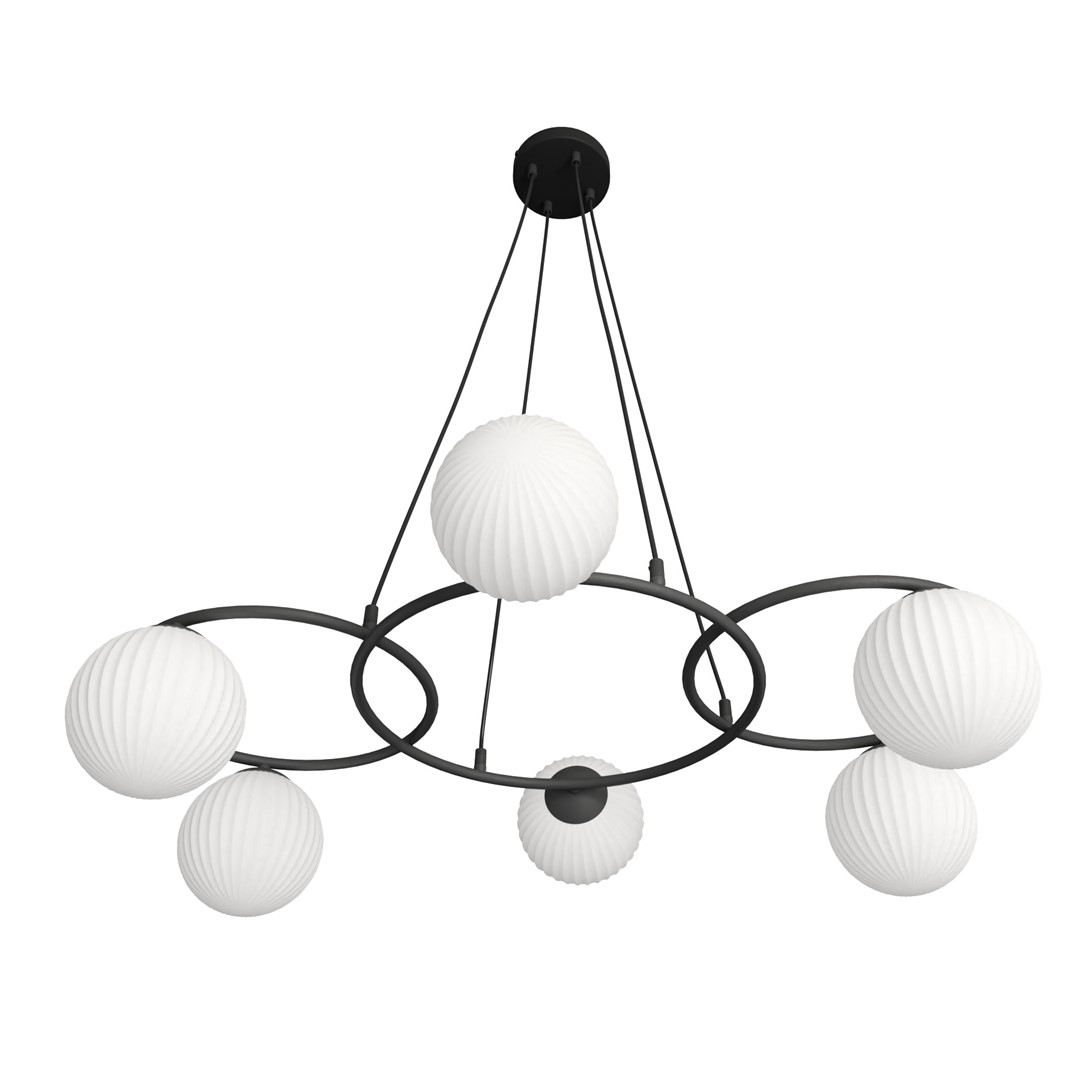 Libra 88cm Weiß hängelampe Von Emibig Lighting - Sie besteht aus drei Ringen, die einen leichten und harmonischen Ausdruck verleihen, w&auml;hrend die Opalglaskuppeln ein blendfreies und angenehmes Licht verbreiten, das eine gem&uuml;tliche Atmosph&auml;re schafft.