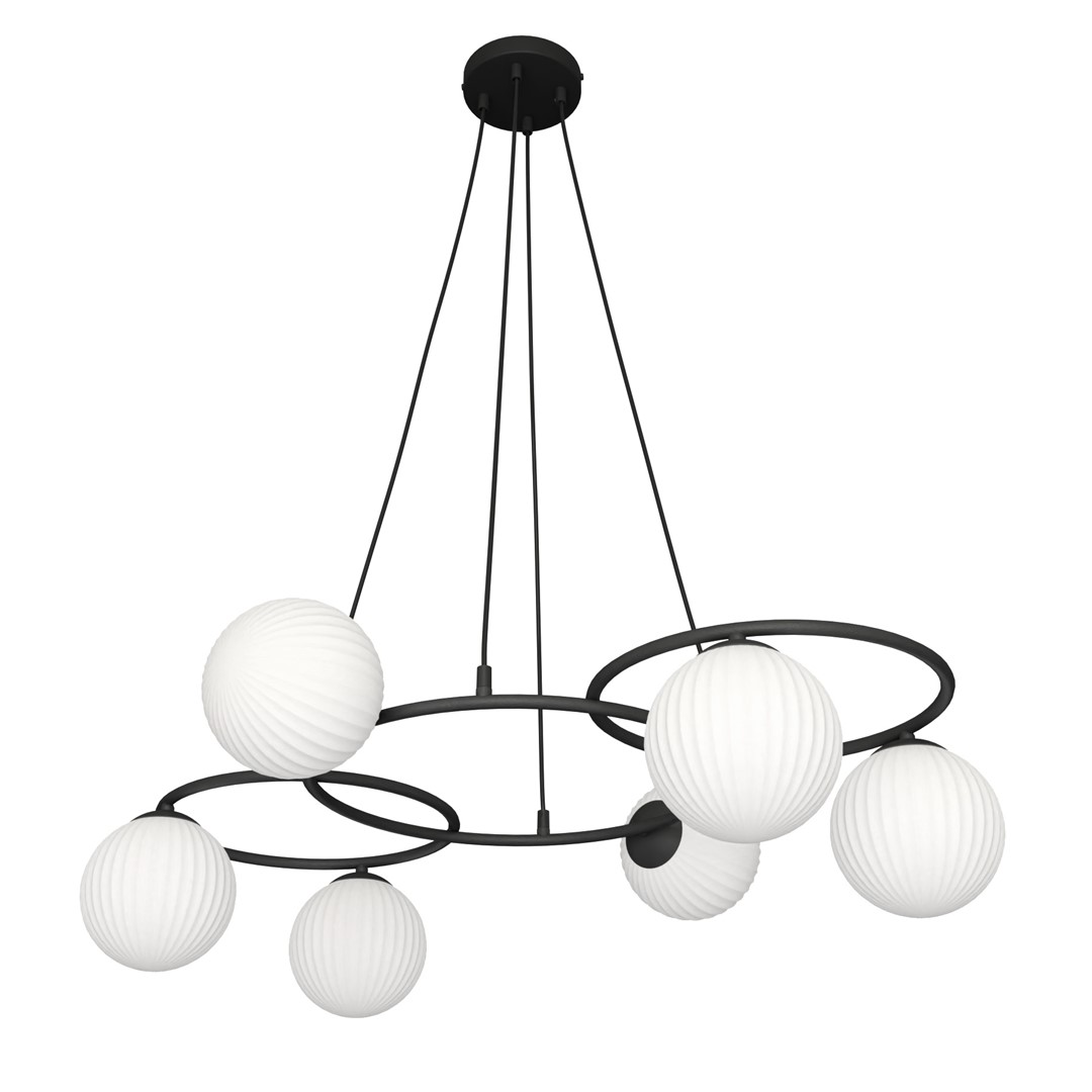 Libra 88cm Weiß hängelampe Von Emibig Lighting - Sie besteht aus drei Ringen, die einen leichten und harmonischen Ausdruck verleihen, w&auml;hrend die Opalglaskuppeln ein blendfreies und angenehmes Licht verbreiten, das eine gem&uuml;tliche Atmosph&auml;re schafft.