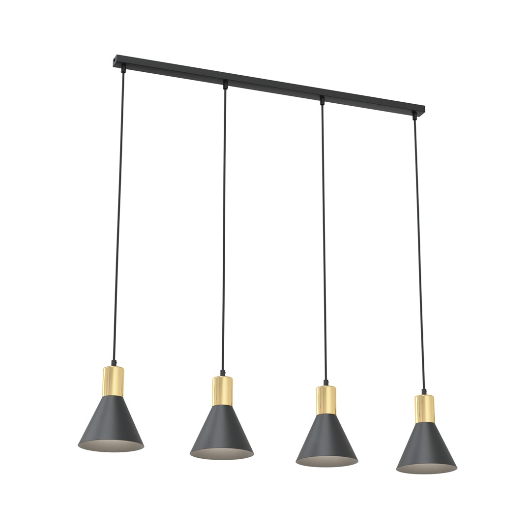 Rosa 90cm Schwarz hängelampe Von Emibig Lighting - Die kegelf&ouml;rmigen Metallschirme verst&auml;rken den industriellen Ausdruck der Lampe, w&auml;hrend die goldfarbenen Details sowohl W&auml;rme als auch Eleganz verleihen.