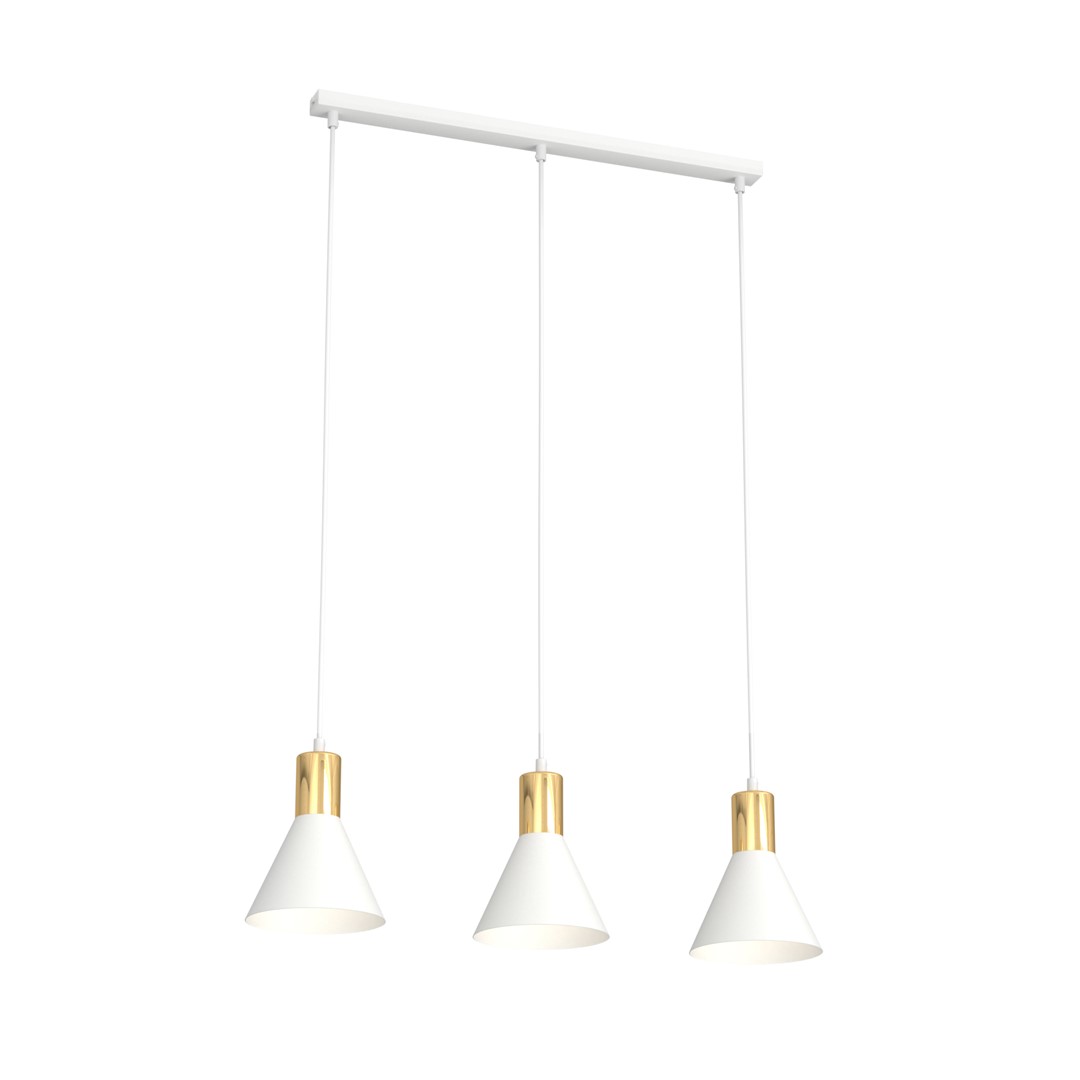 Rosa 60cm Weiß hängelampe Von Emibig Lighting - Die kegelf&ouml;rmigen Metallschirme verst&auml;rken den industriellen Ausdruck der Lampe, w&auml;hrend die goldfarbenen Details sowohl W&auml;rme als auch Eleganz verleihen.