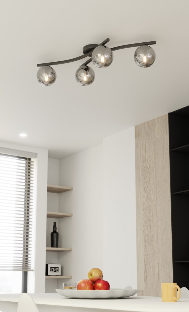 Opus 84cm Rauchfarben deckenleuchte Von Emibig Lighting - Die schlichte Form und die Rauchglaskuppeln verleihen dem Raum Weichheit und Leichtigkeit, w&auml;hrend die Lampe ein angenehmes, diffuses Licht verbreitet.