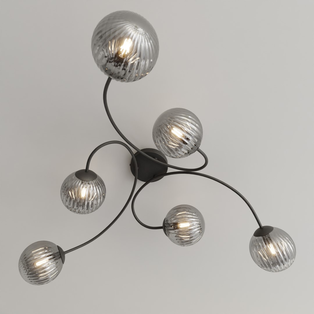 Vibra 97cm Rauchfarben deckenleuchte Von Emibig Lighting - Die Rauchglasschirme verbreiten ein weiches und diffuses Licht, das dem Raum Leichtigkeit und ein modernes Flair verleiht.