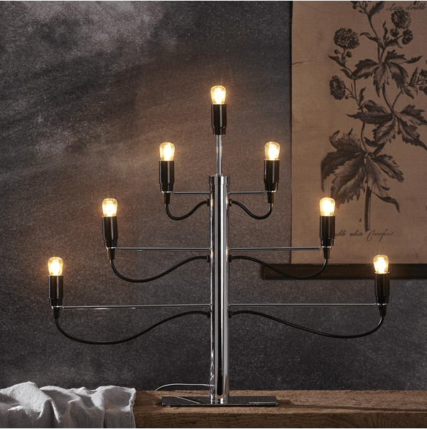 Milano Chrom Von Star Trading - Stilvoller und moderner Kerzenst&auml;nder aus verchromtem Metall mit schwarzen Details und Platz f&uuml;r 7 Leuchtmittel.