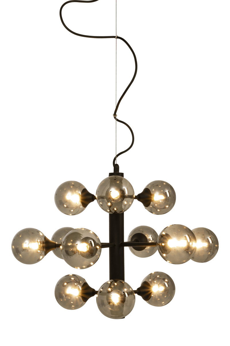 Cosmos Ø53 Schwarz hängelampe Von Aneta Lighting - Cosmos-Deckenleuchte aus schwarz lackiertem Metall mit 12 Schirmen aus Rauchglas.