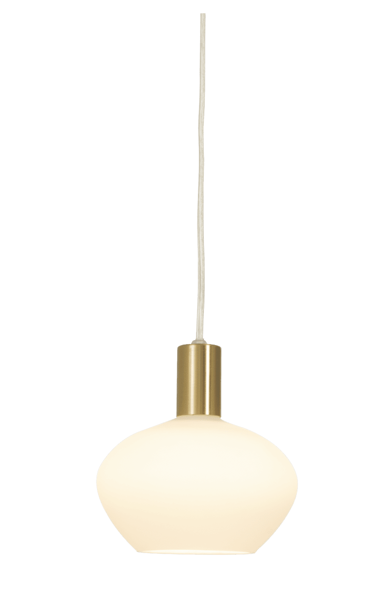 Bell Ø15 Weiß fensterlampe Von Aneta Lighting - Gefertigt aus mattem Messing mit einem runden Opalglasschirm, der ein sanftes und angenehmes Licht spendet.
