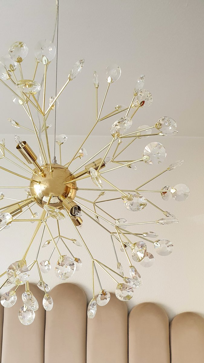 Viva Ø55 Messing hängelampe Von Aneta Lighting - Viva-Deckenleuchte aus Messing kombiniert mit dekorativen klaren Prismen/Kristallen, die sich durch die gesamte Leuchte ziehen.