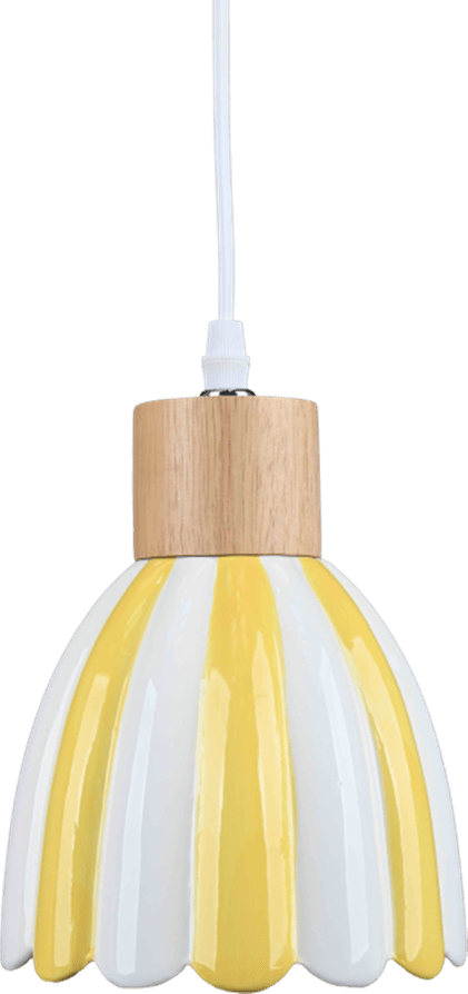 Poppy Ø15 Gelb/weiß fensterlampe Von Pixie Design - Poppy ist eine charmante Fensterlampe aus Keramik mit sanft gerundeter Form und dekorativen Holzdetails, die ihr eine nat&uuml;rliche Note verleihen.