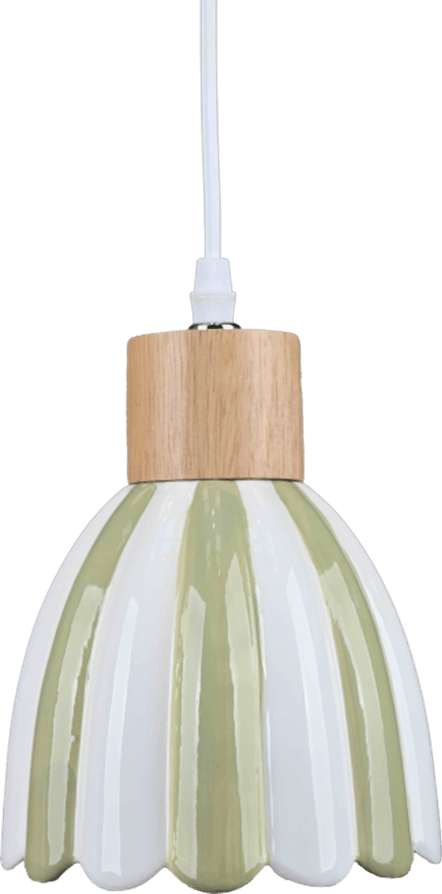 Poppy Ø15 Grün/Weiß fensterlampe Von Pixie Design - Poppy ist eine charmante Keramik-Fensterleuchte mit sanft gerundeter Form und dekorativen Holzdetails, die ihr eine nat&uuml;rliche Note verleihen.