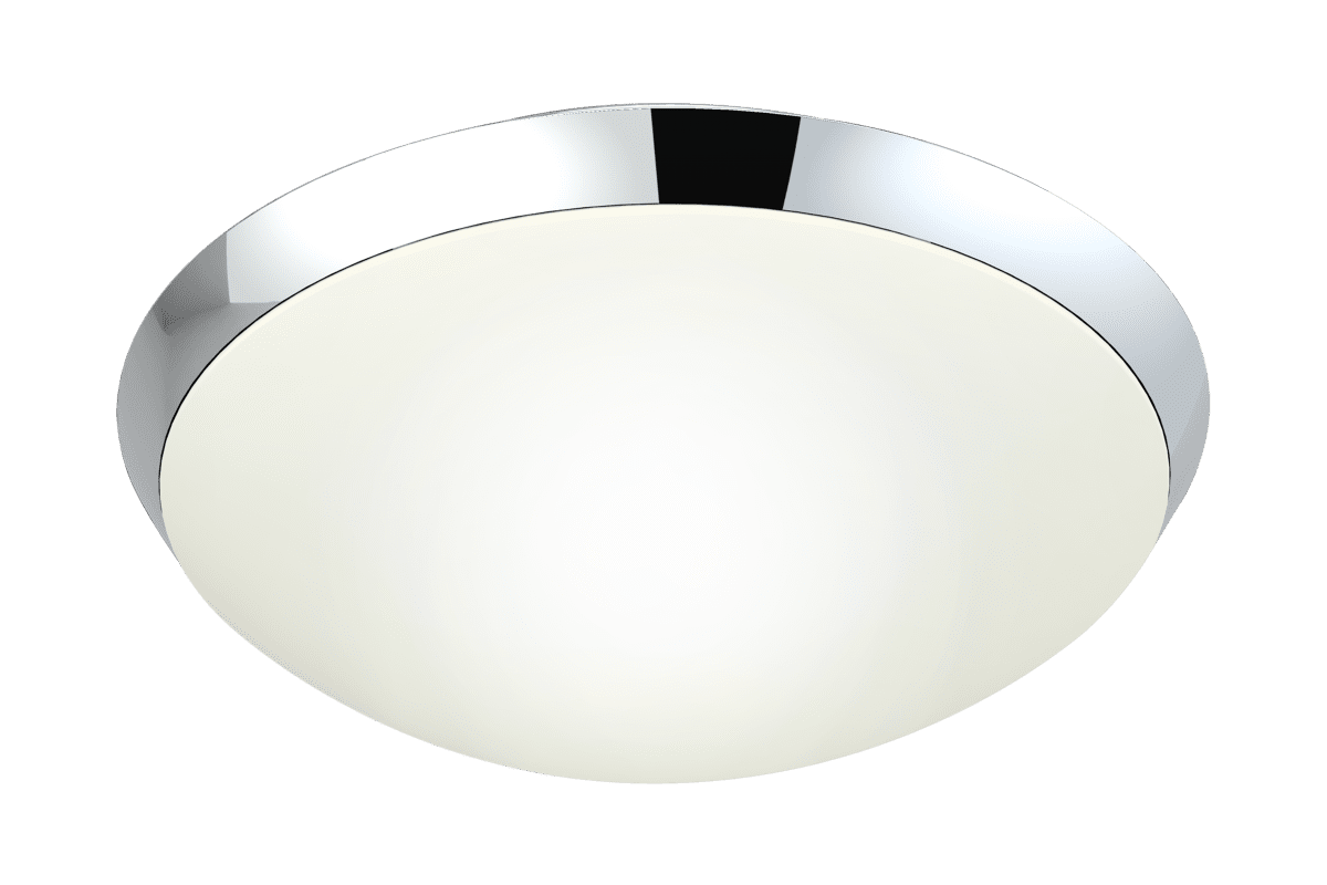 Siracusa Ø25 Chrom badezimmerlampe Von Aneta Lighting - Weiße Glaskuppel und verchromter Metallrand um den Schirm.