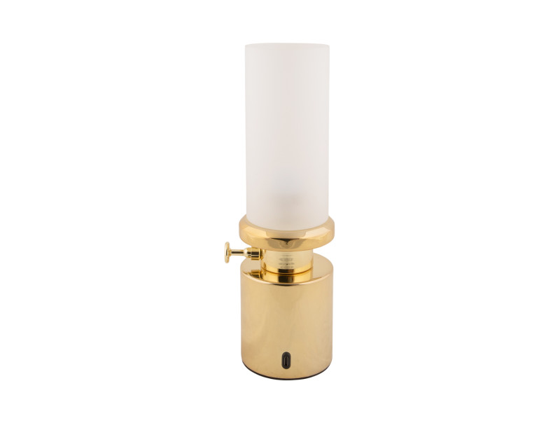 Camp LED 30cm Gold tragbare Von Leitmotiv - Die Lampe ist über einen praktischen Drehknopf dimmbar und wird mit dem mitgelieferten USB-C-Kabel aufgeladen.
