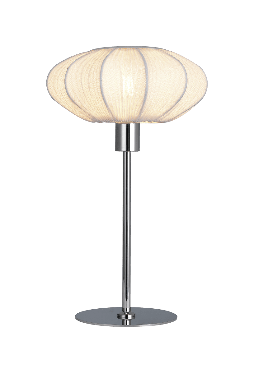 Mamsell 37cm Chrom tischlampe Von Aneta Lighting - Die Tischleuchte Mamsell ist mit fein plissiertem Stretchstoff bespannt, der für ein angenehmes, leicht gedämpftes Licht sorgt.