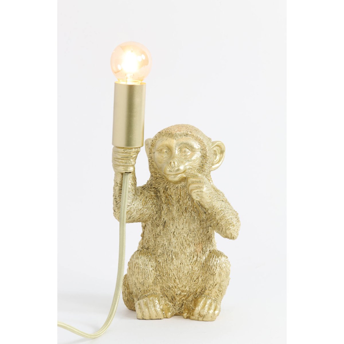 Monkey 23cm Gold tischlampe Von Light & Living - Der detailreiche Affe in Goldoptik hält die Glühbirne und sorgt für eine verspielte und zugleich elegante Beleuchtung.