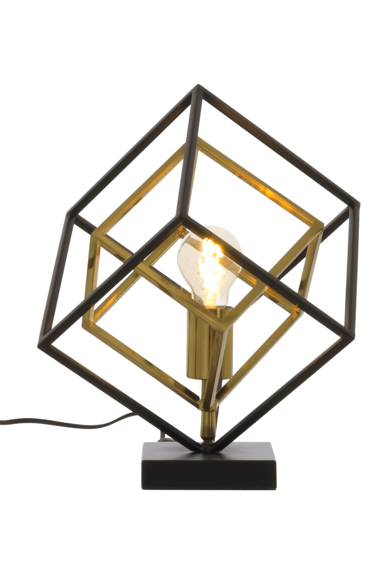 Cubes 35cm Schwarz tischlampe Von Aneta Lighting - Kabel mit Mittelstromschalter und Stecker.