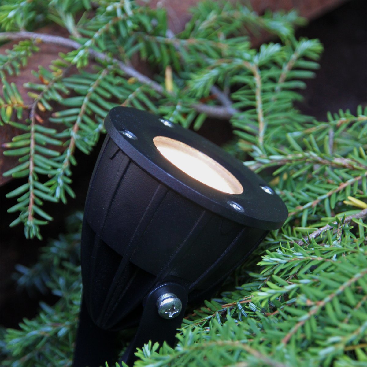Luminus Schwarz Von Lightson - Eine Lampe mit enger Lichtverteilung, die sich f&uuml;r B&auml;ume eignet, bei denen der Stamm hervorgehoben werden soll oder bei denen das Licht bis ganz nach oben reichen soll, zum Beispiel bei hohen Kiefern und Birken.