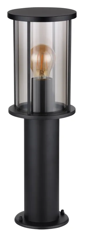 Gracey 45cm Schwarz pollarleuchten Von Globo Lighting - Gracey &auml;r en pollare i stilren design, tillverkad av mattsvart rostfritt st&aring;l och har en r&ouml;kf&auml;rgad glassk&auml;rm.