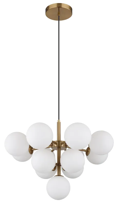 Grappy Ø56 Gold hängelampe Von Globo Lighting - Grappy taklampa i guldf&auml;rgad metall blir en stilfull och lyxig detalj i varje rum med sin glamor&ouml;sa design och de 13st opalf&auml;rgade glaskulorna.