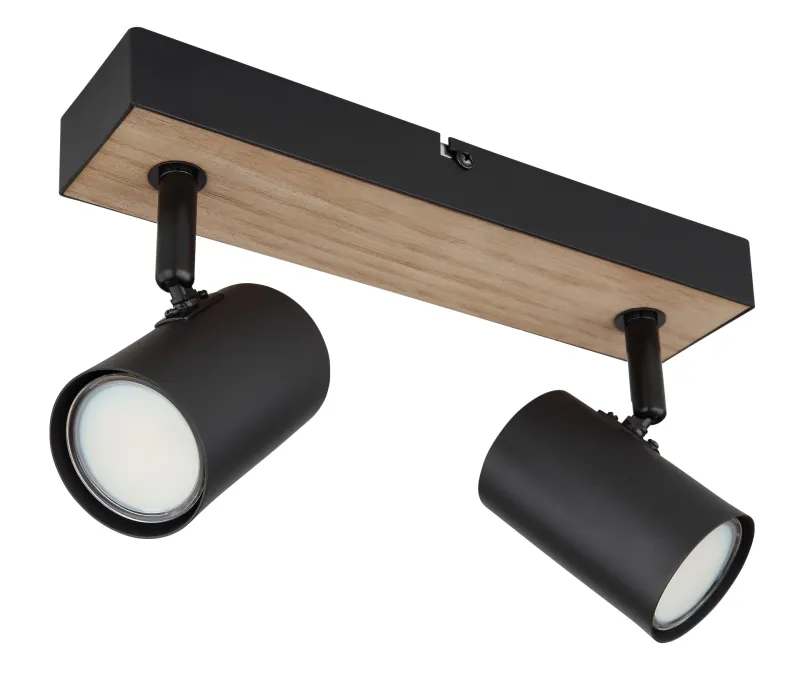 Robby 2 Natur spotlight Von Globo Lighting - Robby &auml;r en&nbsp;stilren&nbsp;takspotlight som imponerar med sin eleganta design i mattsvart metall och MDF i tr&auml;-look.
