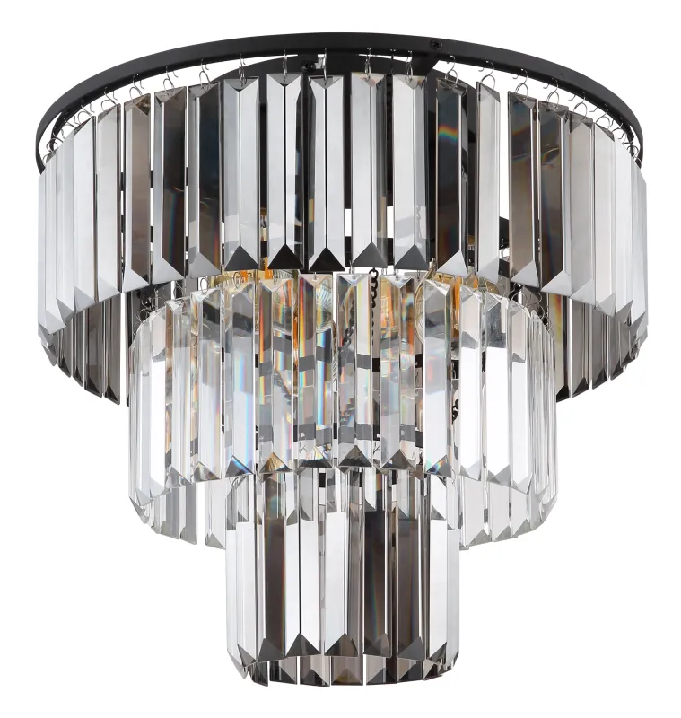 Naxis Ø40 Rauchfarben deckenleuchte Von Globo Lighting - Naxis &auml;r en vacker plafond tillverkad av mattsvart metall och &auml;r smyckad med kristaller i r&ouml;kf&auml;rgat och klart glas.