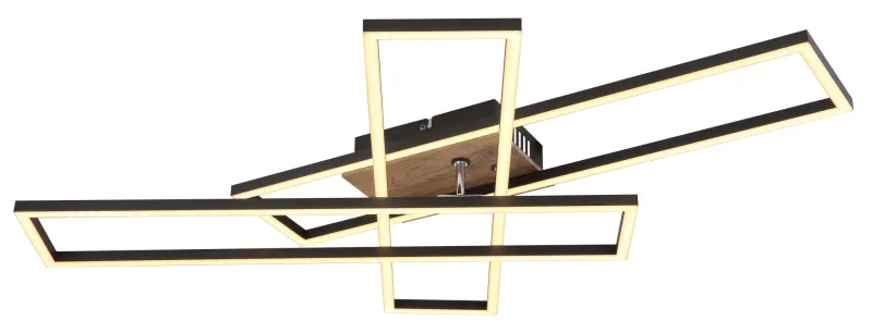 Dakari 100cm Schwarz deckenleuchte Von Globo Lighting - Lampan &auml;r tillverkad av mattsvart metall i kombination med en m&ouml;rk MDF-tr&auml;look, vilket ger den en exklusiv och sofistikerad k&auml;nsla.