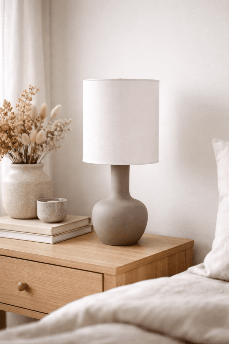 Lill Boda 52cm Sand tischlampe Von Nordic Lighting - Die Kombination aus klaren Linien und nat&uuml;rlichen Materialien macht die Leuchte zu einem echten Blickfang, der sowohl auf dem Beistelltisch als auch auf dem Schreibtisch eine gute Figur macht.