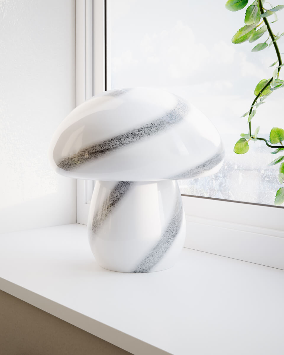 Mira Mushroom 30cm Weiß/Schwarz tischlampe Von By Rydéns - Die Lampe ist nicht nur eine funktionale Lichtquelle, sondern auch ein k&uuml;nstlerisches Detail, das Ihr Interieur mit seinem von der Natur inspirierten Design und der handgefertigten Qualit&auml;t hervorhebt.