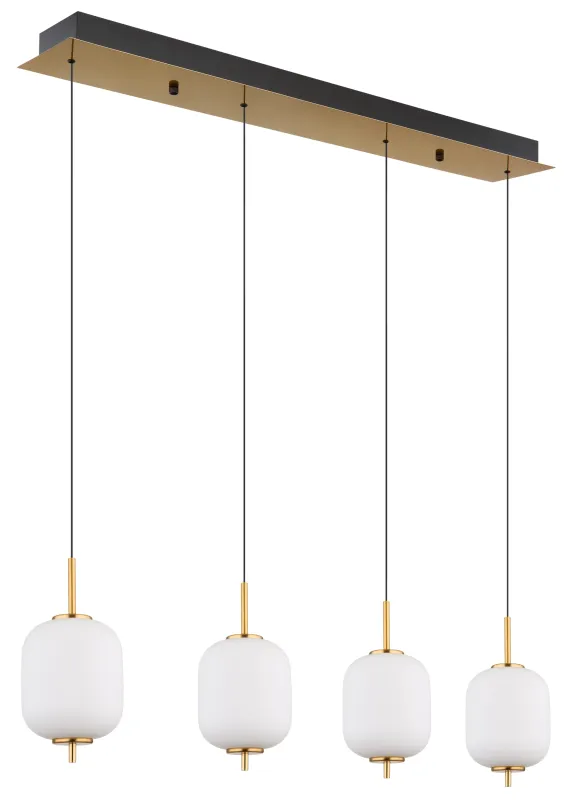Ewald 95cm Messing hängelampe Von Globo Lighting - &nbsp;Lampan &auml;r tillverkad av en exklusiv kombination av m&auml;ssing, mattsvart metall och opalglas, vilket ger en sofistikerad och harmonisk k&auml;nsla.