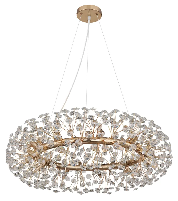 Katrina Ø80 Gold kristall Von Globo Lighting - Katrina &auml;r en elegant rund kristallkrona i gyllene metall med gnistrande K9-kristaller som skapar en sofistikerad och lyxig atmosf&auml;r i ditt hem.