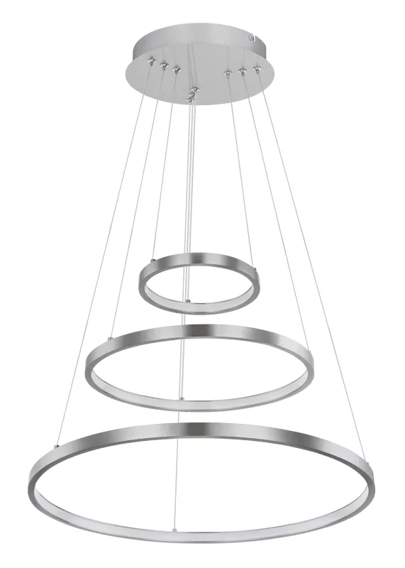 Ralph Ø50 Nickel hängelampe Von Globo Lighting - Designad med tre ringar och en h&ouml;jd p&aring; 120 cm, ger den ett unikt och stilrent uttryck.