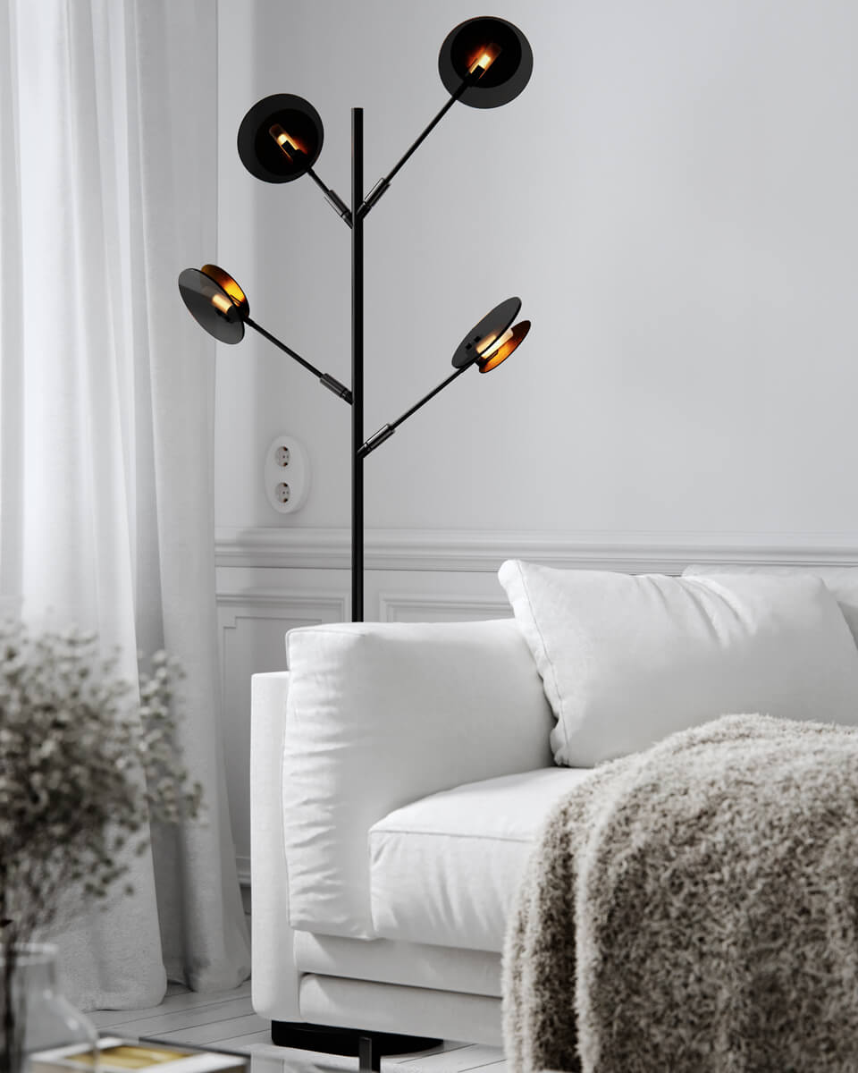Turno Schwarz stehlampe Von By Rydéns - Da die Stehleuchte Turno keine R&uuml;ckseite hat, k&ouml;nnen Sie w&auml;hlen, ob die in einer R&ouml;hre aus Milchglas untergebrachten Lichtquellen im Mittelpunkt stehen oder ob Sie sie lieber versteckt und auf der R&uuml;ckseite haben m&ouml;chten.