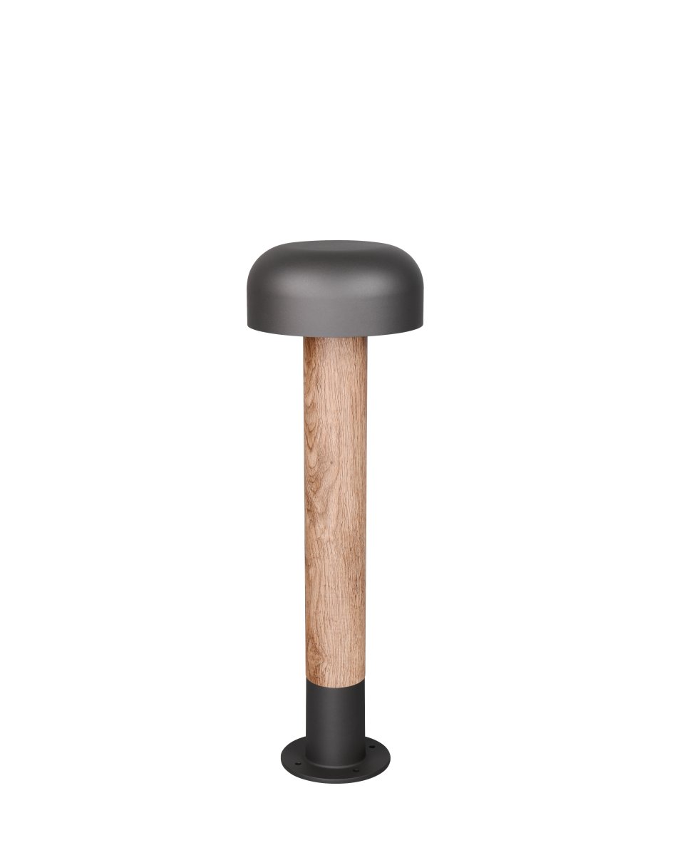 Fraser 54cm Holzimitat pollarleuchten Von Trio Lighting - Die dunkelgraue Lackierung und der holzinspirierte Teil verleihen ihm einen warmen, stilvollen Charakter.