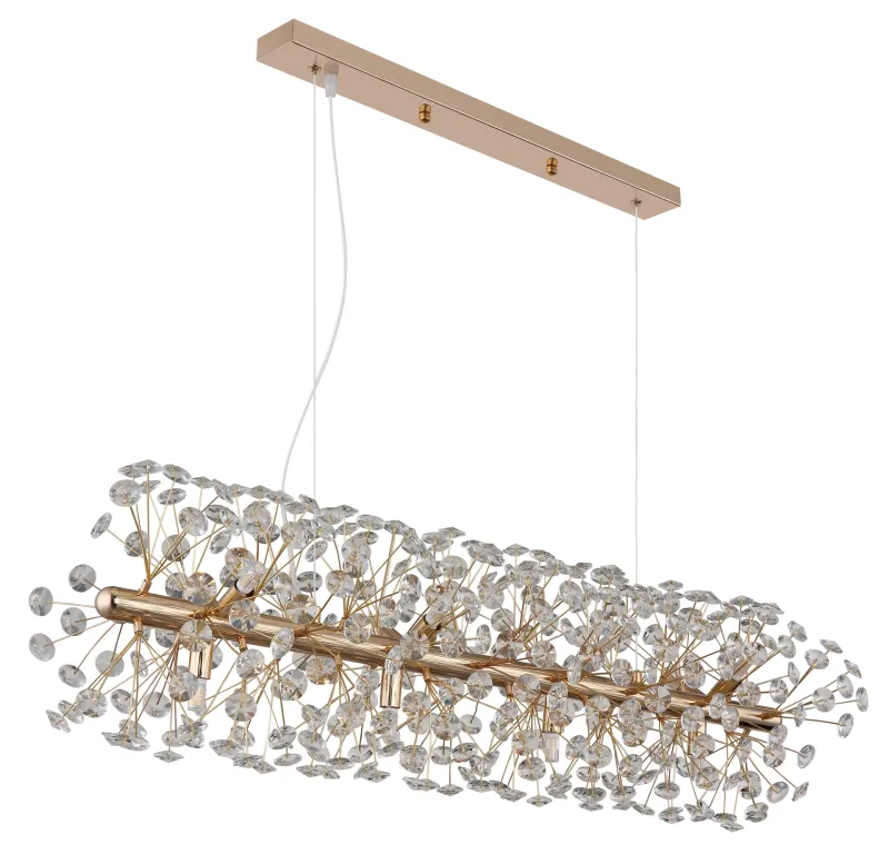 Katrina 90cm Gold kristall Von Globo Lighting - Katrina ist ein eleganter, rechteckiger Kristalllüster aus goldfarbenem Metall mit funkelnden K9-Kristallen, der Ihrem Zuhause eine anspruchsvolle und luxuriöse Atmosphäre verleiht.