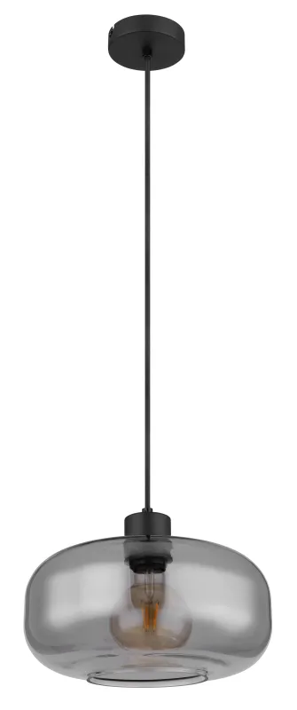 Giuseppe Ø28 Rauchfarben hängelampe Von Globo Lighting - Lampan &auml;r tillverkad av svart metall och har en vackert formad r&ouml;kf&auml;rgad glassk&auml;rm.