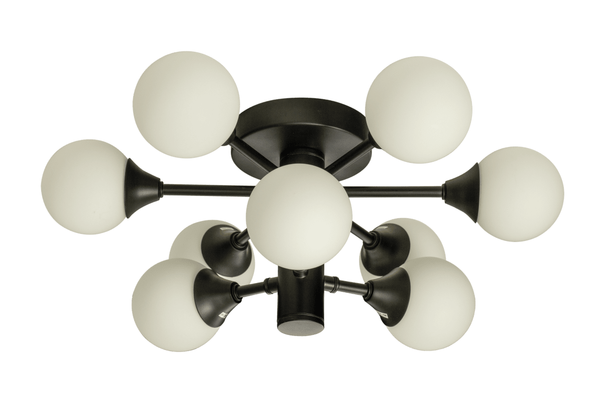 Cosmos Ø45 Schwarz badezimmerlampe Von Aneta Lighting - Die Leuchte verf&uuml;gt &uuml;ber neun opalwei&szlig;e Glasschirme, die auf zwei Ebenen verteilt sind, wodurch ein interessantes und au&szlig;ergew&ouml;hnliches Design entsteht.