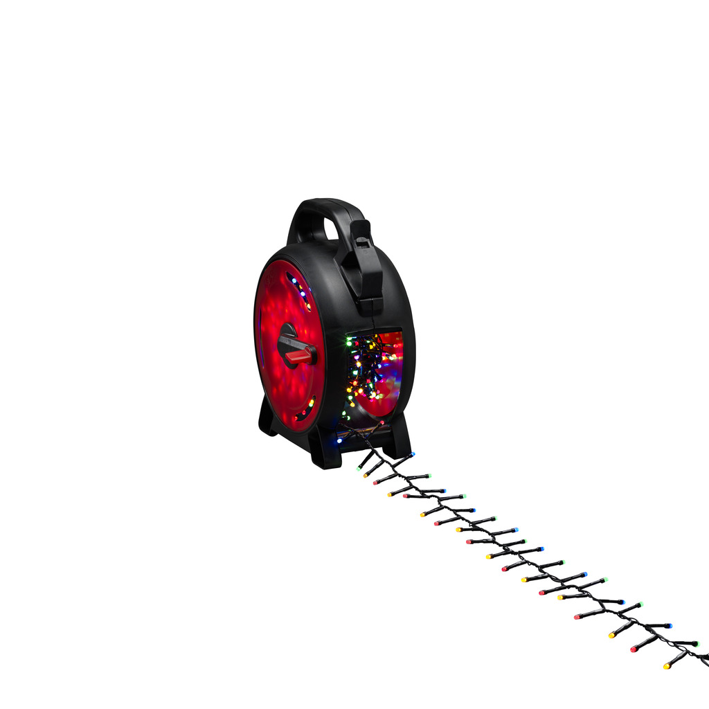 Kabeltrommel multi-colour 13m Schwarz Von Konstsmide - L&auml;sst sich leicht ausrollen und verstauen und ist somit ideal f&uuml;r alles, von der Weihnachtsdekoration bis hin zu Sommerabenden im Garten.