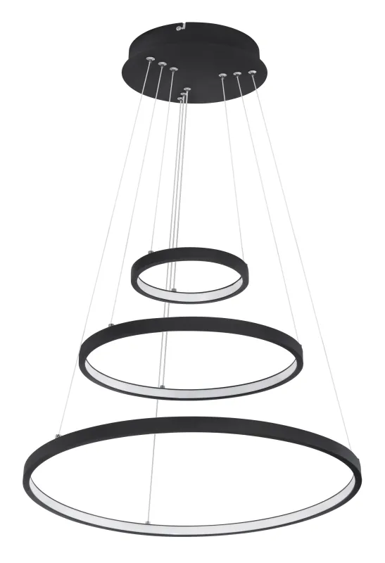 Ralph Ø50 Schwarz hängelampe Von Globo Lighting - Designad med tre ringar och en h&ouml;jd p&aring; 120 cm, ger den ett unikt och stilrent uttryck.