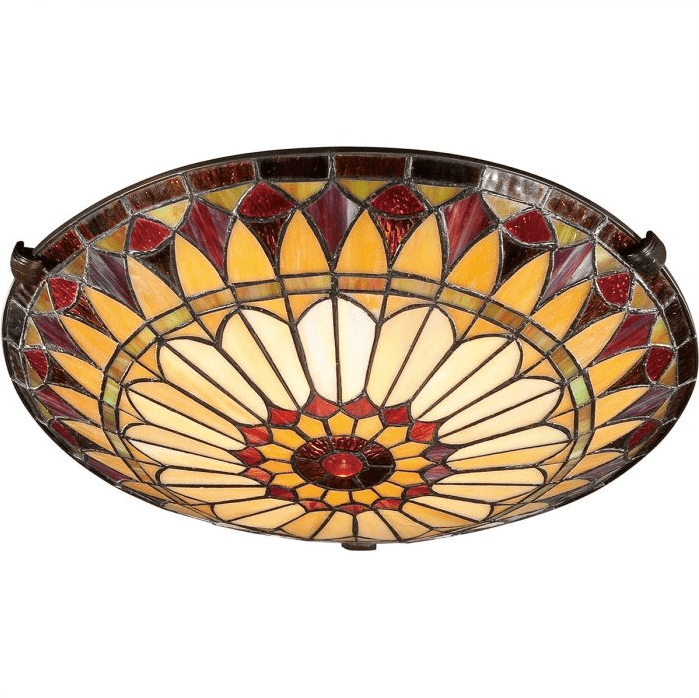 West End Ø42 Mehrfarbig Von Elstead Lighting - Das florale Muster der Lampe in warmen Bernstein-, Rot- und Grüntönen sorgt in Kombination mit den bronzenen Details für eine warme und einladende Beleuchtung.