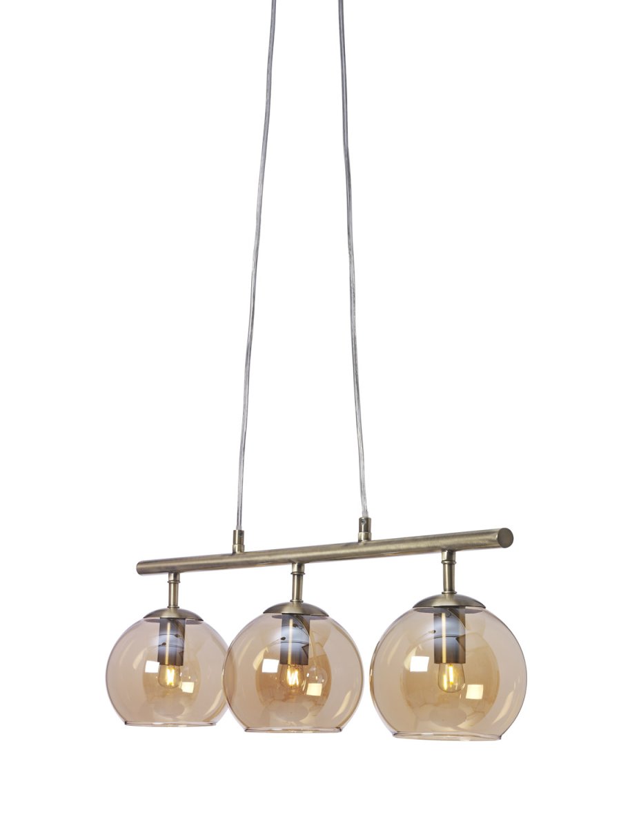 Capella 70cm Antikes Messing hängelampe Von Cottex - Capella-Deckenleuchte mit drei bernsteinfarbenen Glaskugeln und elegantem antikem Messing-Finish.