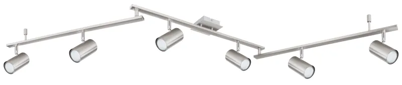 Robby 6 Nickel spotlight Von Globo Lighting - Den best&aring;r av tre metallst&auml;nger, var och en utrustad med tv&aring; vridbara GU10-socklar med metallfinish.