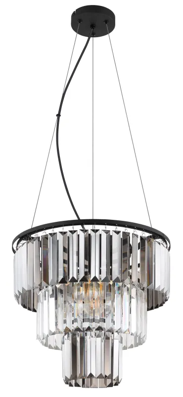 Naxis Ø40 Rauchfarben hängelampe Von Globo Lighting - Naxis &auml;r en vacker takpendel tillverkad av mattsvart metall och &auml;r smyckad med kristaller i r&ouml;kf&auml;rgat och klart glas.