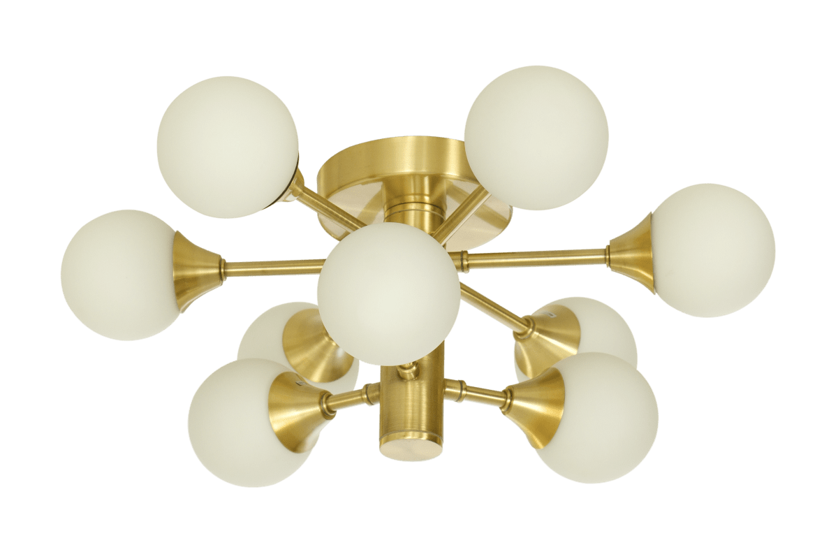 Cosmos Ø45 Mattes Messing badezimmerlampe Von Aneta Lighting - Die Leuchte verf&uuml;gt &uuml;ber neun opalwei&szlig;e Glasschirme, die auf zwei Ebenen verteilt sind, wodurch ein interessantes und au&szlig;ergew&ouml;hnliches Design entsteht.
