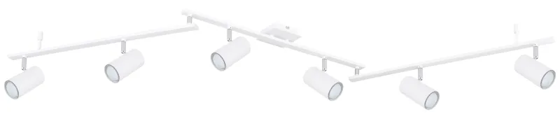 Robby 6 Weiß spotlight Von Globo Lighting - Den best&aring;r av tre metallst&auml;nger, var och en utrustad med tv&aring; vridbara GU10-socklar med metallfinish.