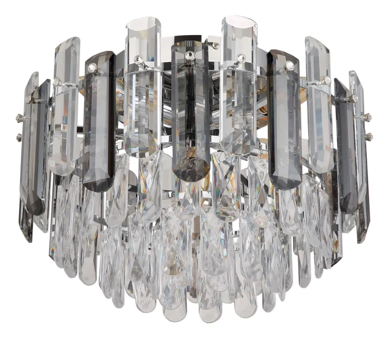 Orgina Ø40 Rauchfarben deckenleuchte Von Globo Lighting - Plafonden Orgina tillf&ouml;r rummet en lyxig k&auml;nsla med gnistrande kristaller och r&ouml;kf&auml;rgade glasstavar.